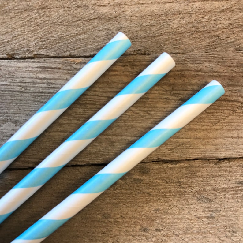 Light Blue Straws 50 Stripe Straws Blue Straws Birthday Etsy