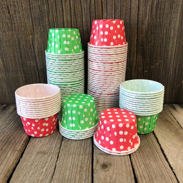 100 Green and Red Christmas Snack Cups, Holiday Candy Cups, Nut Cups, Bulk Party Supply, Mini Ice Cream Cup, Paper Nut Cup