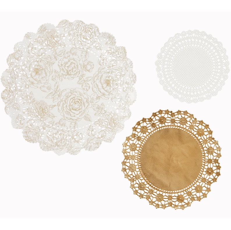 Tea 48 Gold and White Paper Doilies Cake Dessert Supply Bridal Shower Supply Wedding