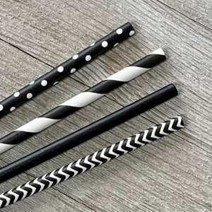 100 Black and White Combo Pack Straws, Over the HIll Party Supply, Birthday Party, Wedding Supply, Cake Pop Sticks, Biodegradable image 2