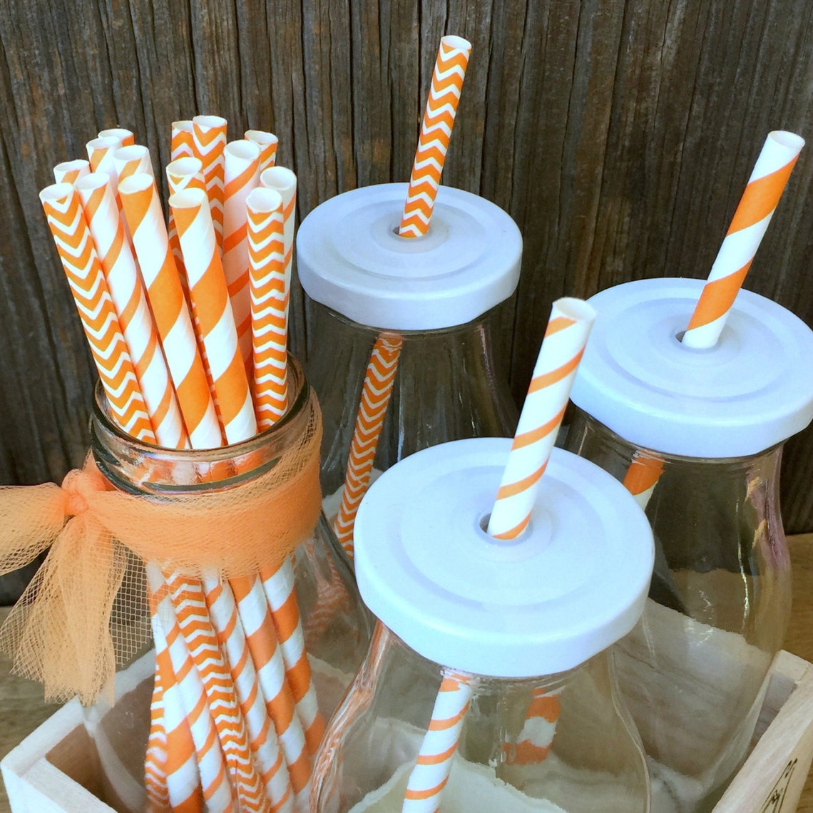 50 Stripe and Chevron Orange Straws Orange Paper Straws Etsy