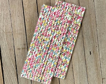 50 Pink, Yellow, Blue and White Floral Paper Straws, Rose Pattern, Wedding or Bridal Shower Supply, Paper Goods, Disposable Party Straws