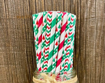 Red, Green, & White Christmas Paper Straws from Ellie's Party Supply