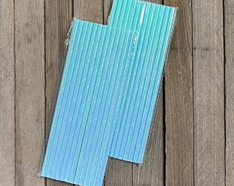 50 Blue Iridescent Foil Paper Straws - Blue Green Paper Foil Straws - Birthday Baby Shower Wedding Supply - Cake Pop Sticks - Disposable