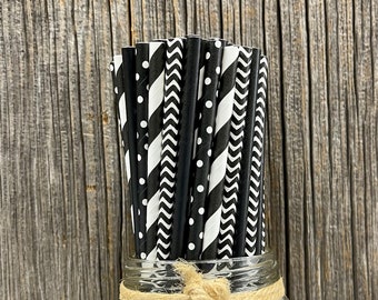 100  Black and White Combo Pack Straws, Over the HIll Party Supply, Birthday Party, Wedding Supply, Cake Pop Sticks, Biodegradable