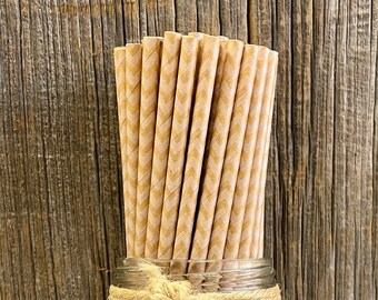 100 Kraft Brown Paper Straws - Chevron Paper Straws - Free Shipping - Fall Party Supply - Thanksgiving Paper Goods - Barn Wedding - 100 Pack