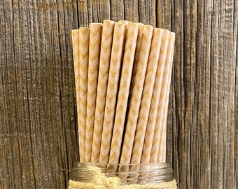 100 Kraft Brown Paper Straws - Chevron Paper Straws -  Fall Party Supply - Thanksgiving Paper Goods - Barn Wedding - 100 Pack -Biodegradable