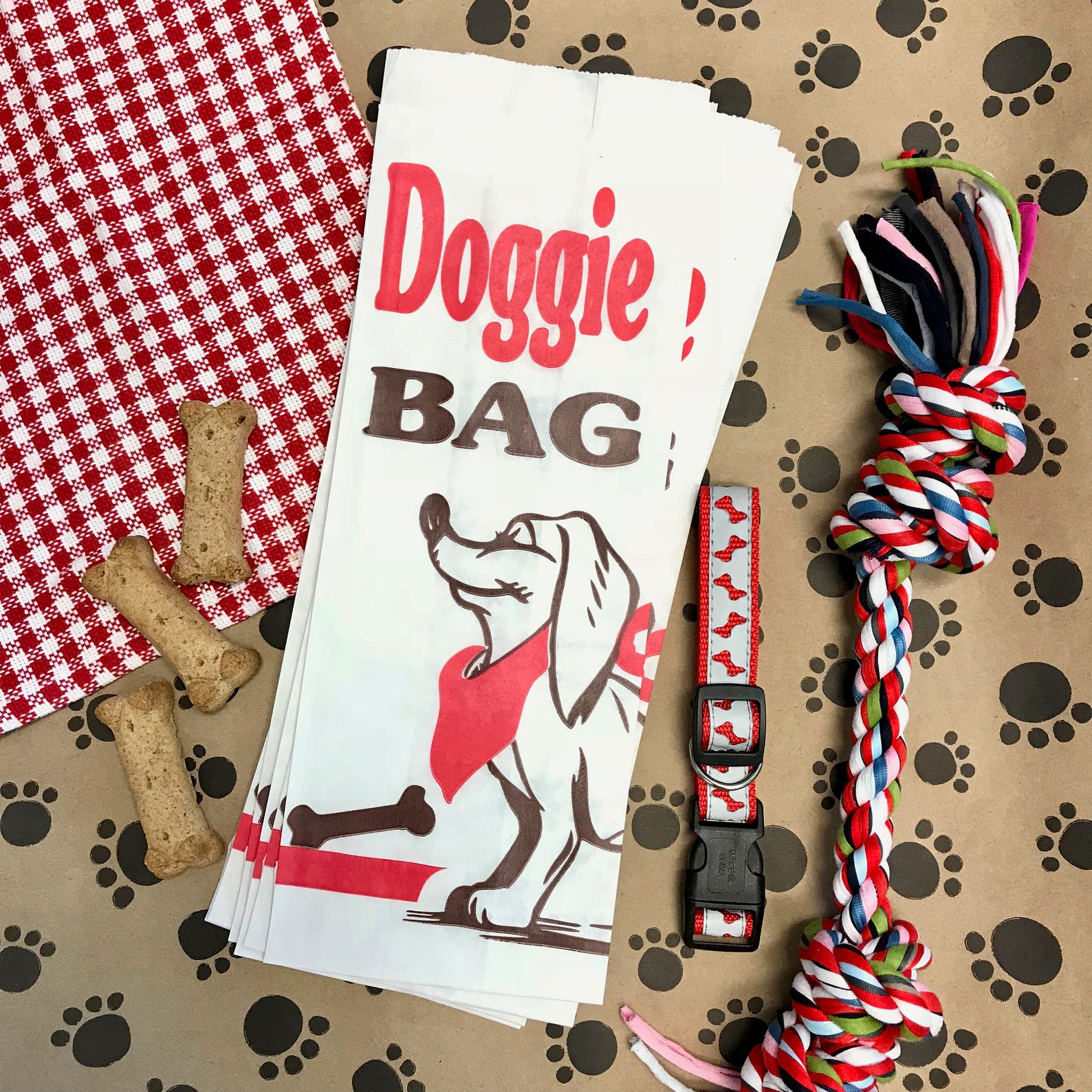 16 Paper Doggie Bags 16 Bone Labels and 25 Red Bone Paper Etsy