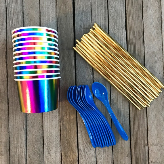 Ice Cream Kit 18 Cups 18 Spoons And 30 Gold Foil Straws Ice Cream Party
