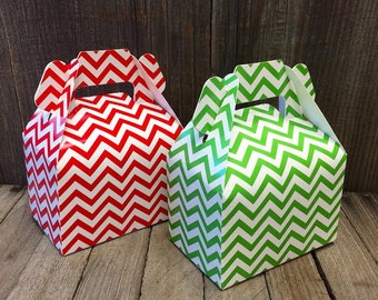 Red, Green and White Chevron Gable Boxes - Favor Box, Gift Box, Party Supply 24 Ct.- Christmas Favor Box- Holiday Gift Box