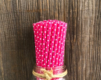 100 Hot Pink Paper Straws, Hot Pink Polka Dot Party, Straws  Birthday Party, Baby Shower, Wedding Supply, Picnic, Biodegradable