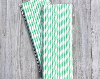 Mint Green Paper Straws, 50 Stripe Straws, Mint Green Straw, Birthday Party, Paper Straws, Baby Shower, Wedding Supply -Eco Friendly