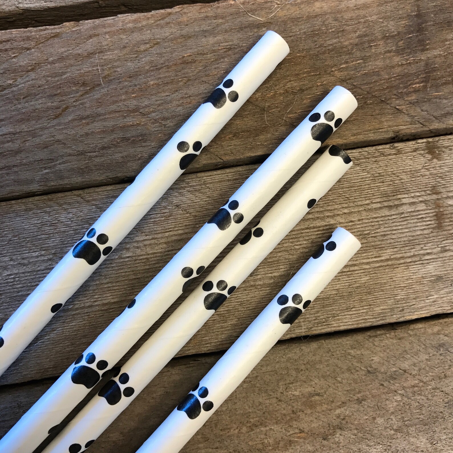 50 Paw Print Paper Straws Black Dog Straws Puppy Birthday Etsy