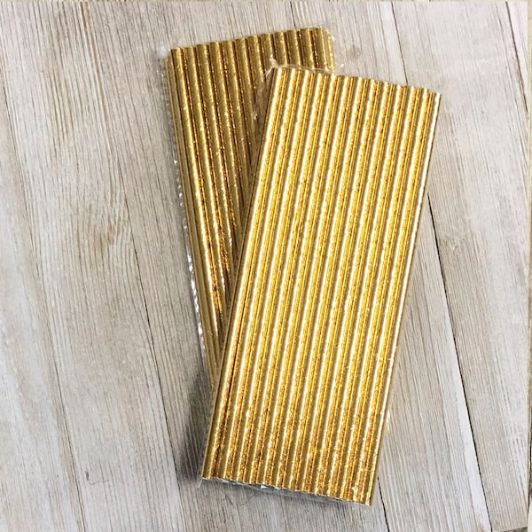 50 Gold Foil Paper Straws - Wedding Birthday Anniversary Party Supply - Disposable Biodegradable - Gold Paper Goods - Cake Pop Sticks