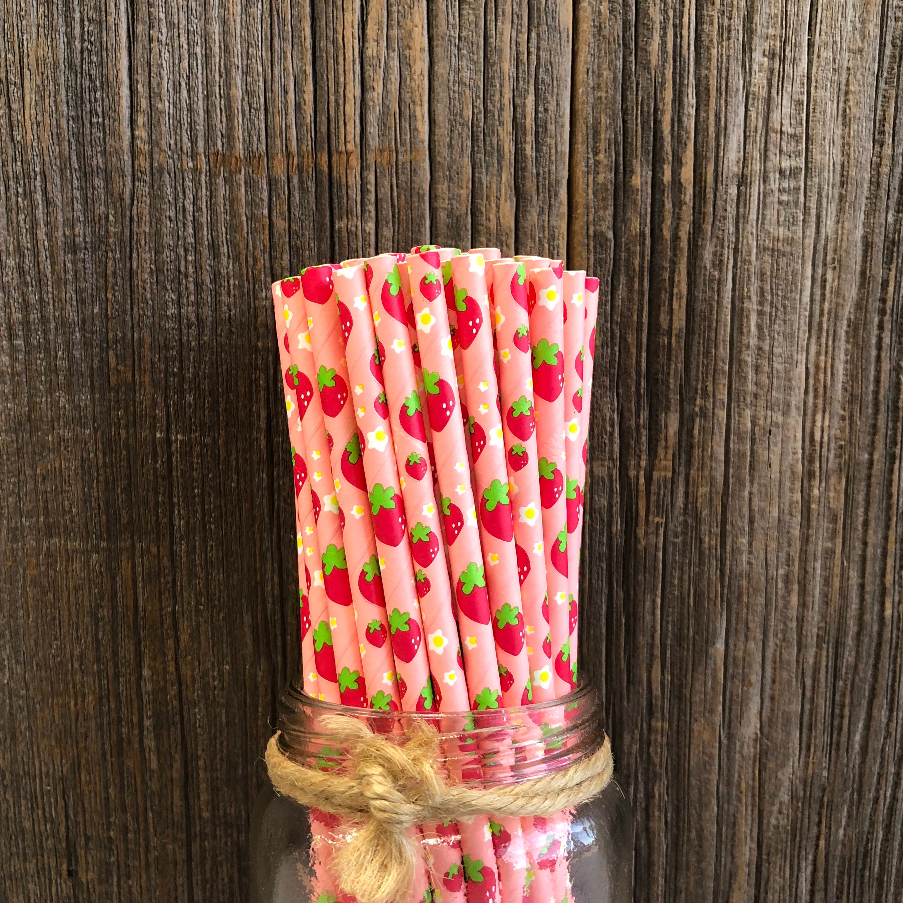 100 Strawberry Themed Paper Straws Pink and Red Party Supply Etsy
