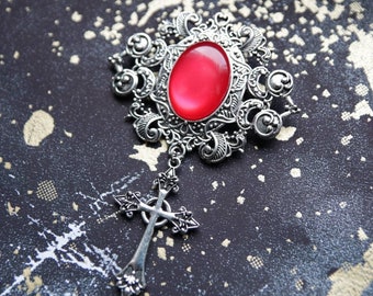 Witch Cross Brooch Pin Occult Victorian Nugoth Gothic filigree Lolita Visual Kei Collar Brooch cabochon wiccan