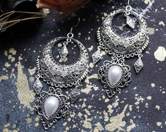 Orient Gothic vampire witch Earrings Tribal Fusion Festival Burning Man LARP "White Mistress"