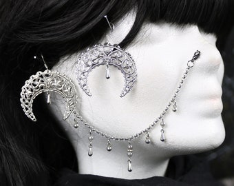 Earrings nose chains lip chain set "Moon Princess" - Gothic