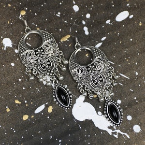 Orient Gothic Earrings Tribal Fusion Belly Dance Black Magic image 1