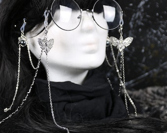 Glasses chain "Dark Moth" - Gothic Visual Kei Dark Academia Skull Butterfly