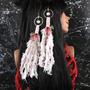 Fairy Statement Earrings - Boho Hippie Festival Tassels Burning Man Dreadwrap &quot;Fairy Moth&quot;