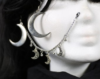 Earrings nose chains lip chain set "Moon Warrior" - Gothic