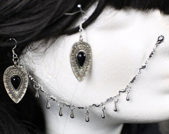 Earrings nose chains lip chain set "Dark Desire" - Gothic