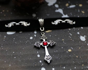 gothic witch nugoth vampire cross choker necklace "Holy Red"