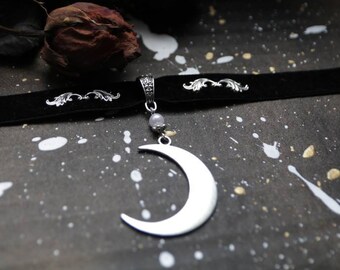 gothic moon choker necklace "New Moon" - collar witch nugoth vampire festival wiccan lolita visual kei