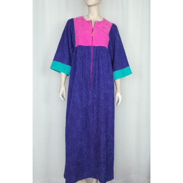 Vtg 80s chenille loungewear house gown robe S-M/L
