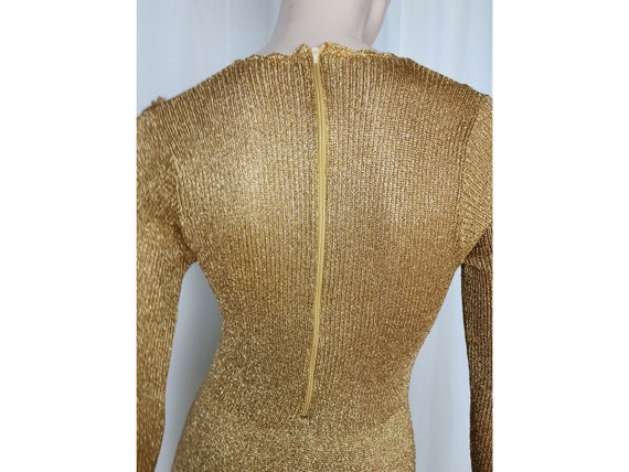 Vtg 70s gold knit metallic maxi dress XS/S - image 5