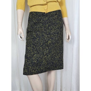 Vintage 50s 1950s wool tweed charcoal with yellow fleck pencil skirt XS image 2