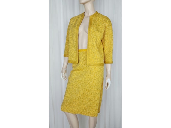 Vtg 1960s gold metallic floral brocade wool knit … - image 5