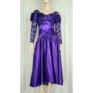 Vtg 80s Blume purple satin lace princess party prom dress S