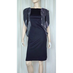 Vintage 80s black silver sparkle disco bat wing cocktail party dress S