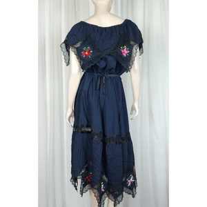 Vintage 70s Mexican black wedding pintuck boho hippie dress SM image 7