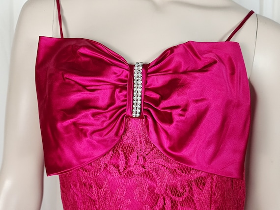 Vtg 80s pink satin peplum lace party dress set en… - image 3