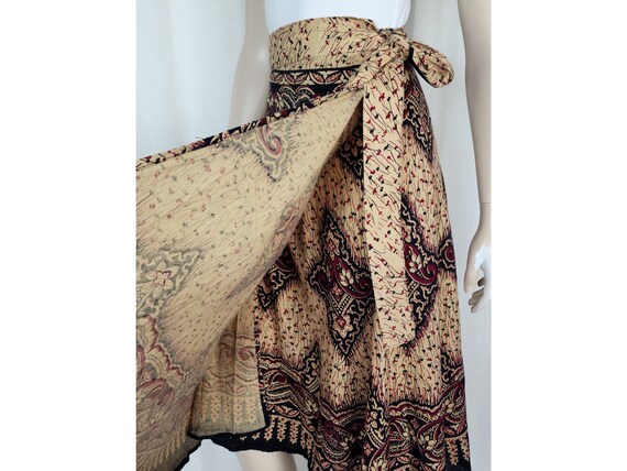 Vtg India cotton block print wrap skirt SM - image 4