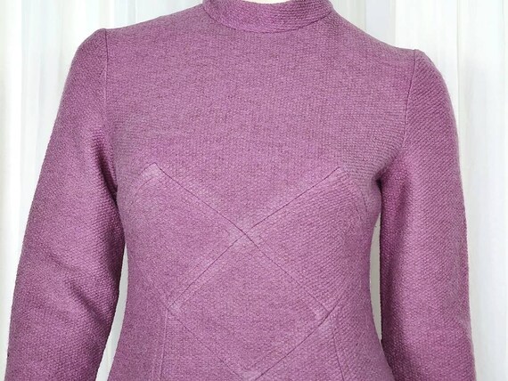 Vtg 60s mod mini dress wool nubby lilac M - image 2