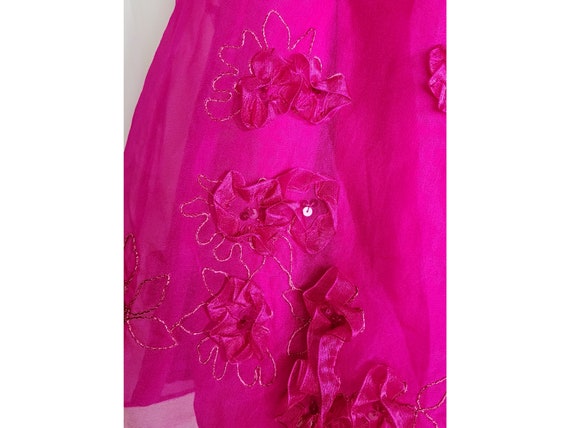 Y2K Betsey Johnson Pink Silk Organza Sequin Flora… - image 4