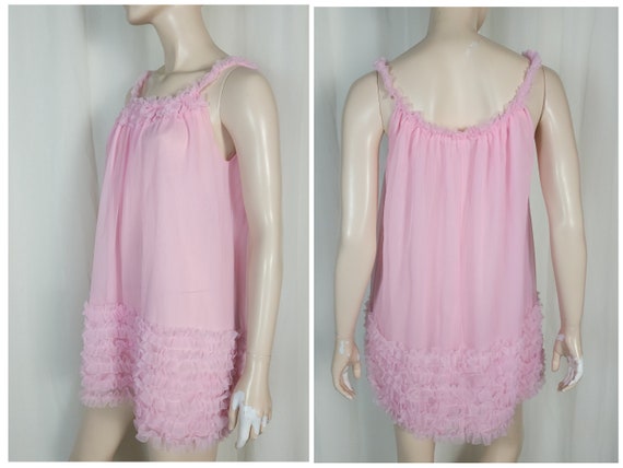 Vtg 60s Prova peignoir ruffle babydoll nightgown … - image 3