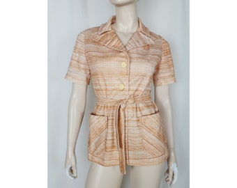 Vtg 70s hobnobber striped belted top S/M