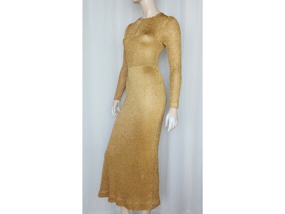 Vtg 70s gold knit metallic maxi dress XS/S - image 2