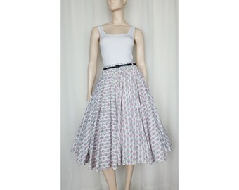 Vtg 1950s cotton print circle skirt extra full S