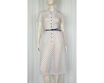 Vtg 40s 50s sheer polka dot house day dress S