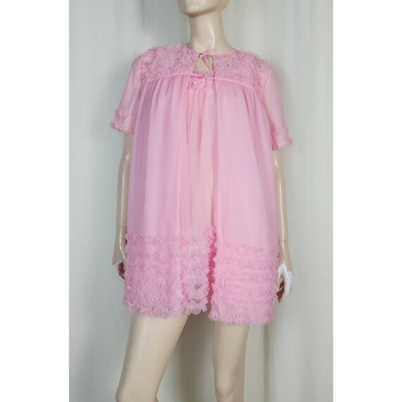 Vtg 60s Prova peignoir ruffle babydoll nightgown … - image 4