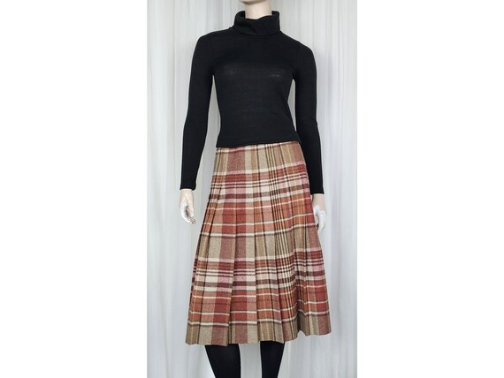 Vtg 70s Design-Tuote Oy wool plaid pleat skirt Made in Finland S