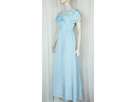 Vtg blue high lace neck victorian style maiden fo… - image 3