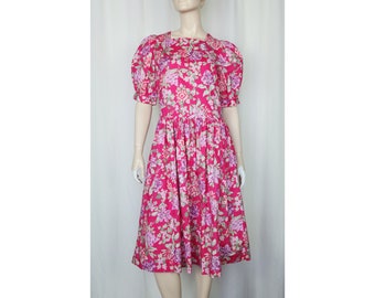 Vtg Laura Ashley floral puff sleeve dress pink M/L 12 US