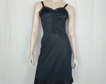 Vtg 50s 60s nylon dress slip black XS/S Rogers